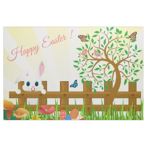 Happy Easter bunny illustration Fabric