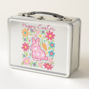 Happy Easter Bunny Illustration Metal Lunch Box