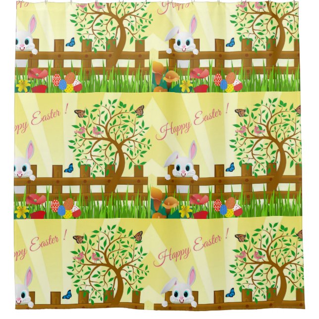 Happy Easter bunny illustration Shower Curtain (Front)
