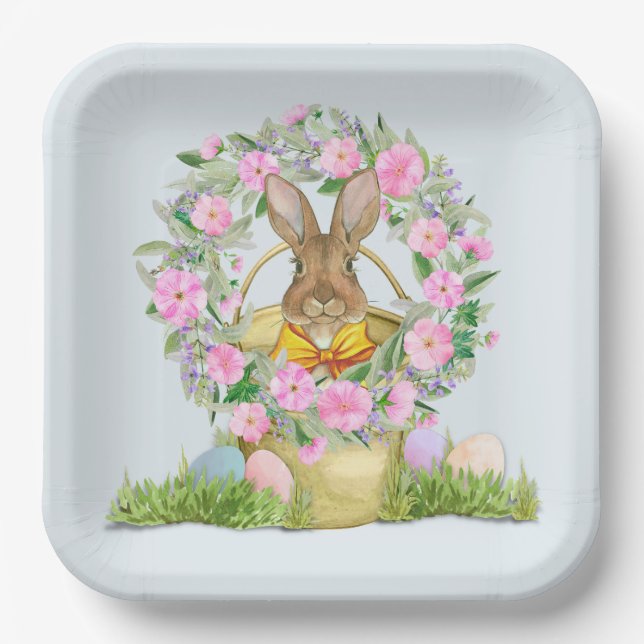 Happy Easter Bunny in a Bucket Paper Plates (Front)