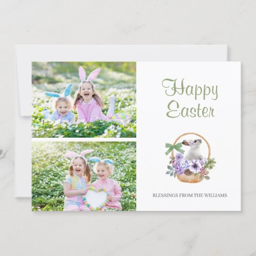 Happy Easter Bunny in Basket 2 Photo Holiday Card