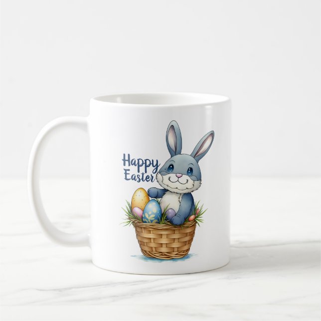Happy Easter, Bunny In Egg Basket Coffee Mug (Left)