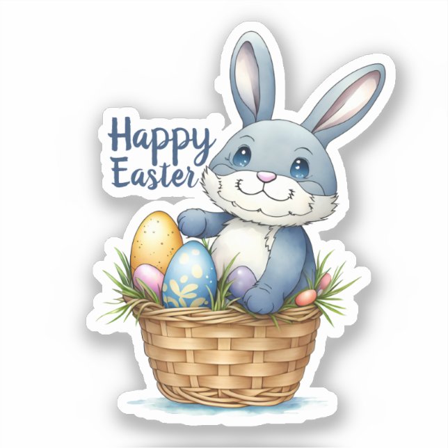 Happy Easter, Bunny In Egg Basket  Sticker (Front)