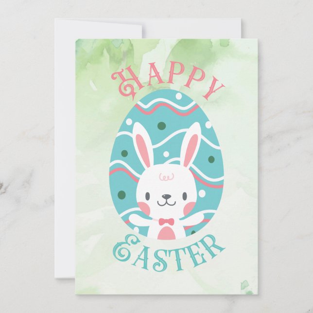 Happy Easter Bunny In Egg Editable Holiday Card (Front)