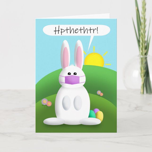Happy Easter Bunny in Pandimec Face Mask Humor Holiday Card (Front)