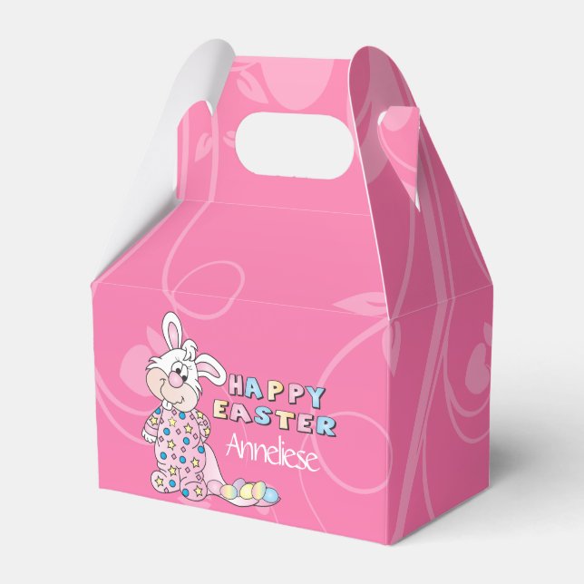Happy Easter Bunny in Pretty Pink Favor Box (Front Side)
