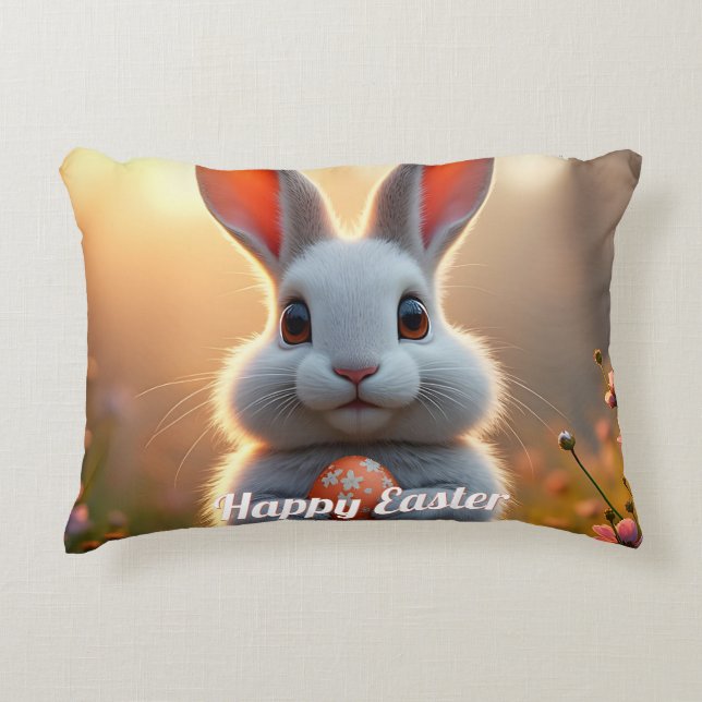 Happy Easter Bunny in the Magic of Spring Accent Pillow (Front)