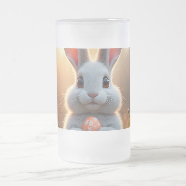 Happy Easter Bunny in the Magic of Spring Frosted Glass Beer Mug (Center)