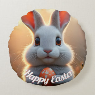 Happy Easter Bunny in the Magic of Spring Round Pillow
