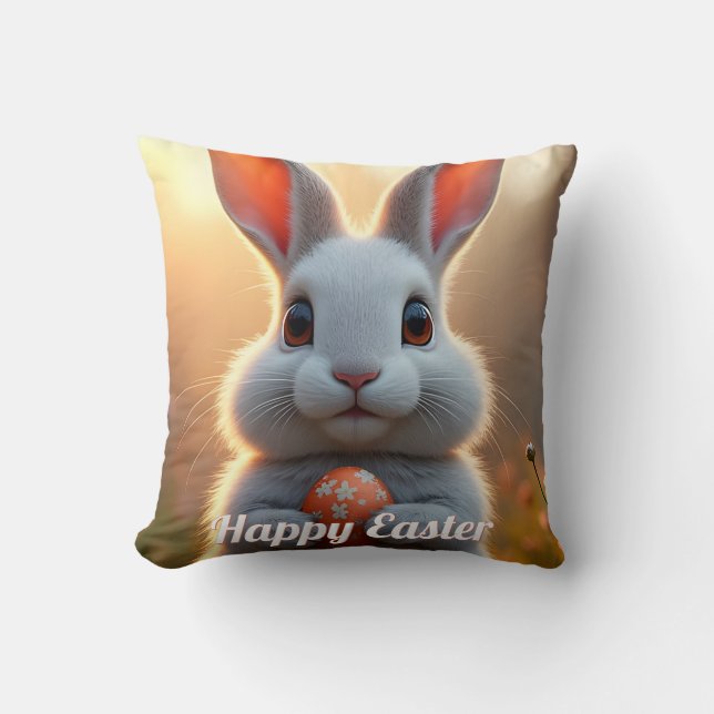 Happy Easter Bunny in the Magic of Spring Throw Pillow (Front)
