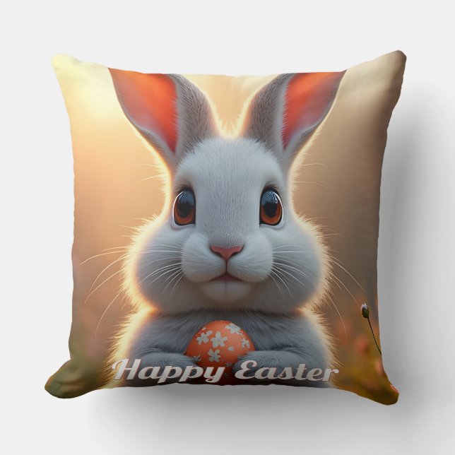Happy Easter Bunny in the Magic of Spring Throw Pillow (Front)