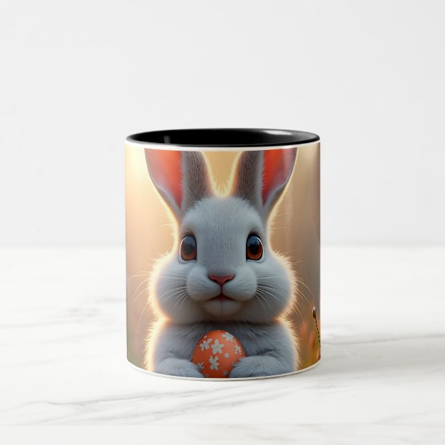 Happy Easter Bunny in the Magic of Spring Two-Tone Coffee Mug (Center)