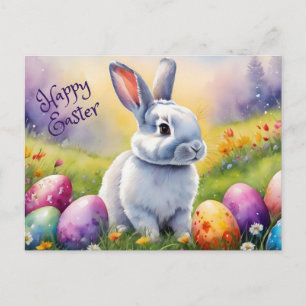 Happy Easter Bunny in the Meadow Holiday Postcard