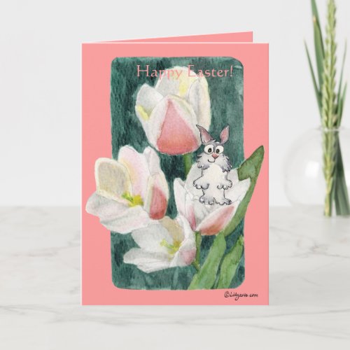 Happy Easter Bunny in Tulip Easter Cards
