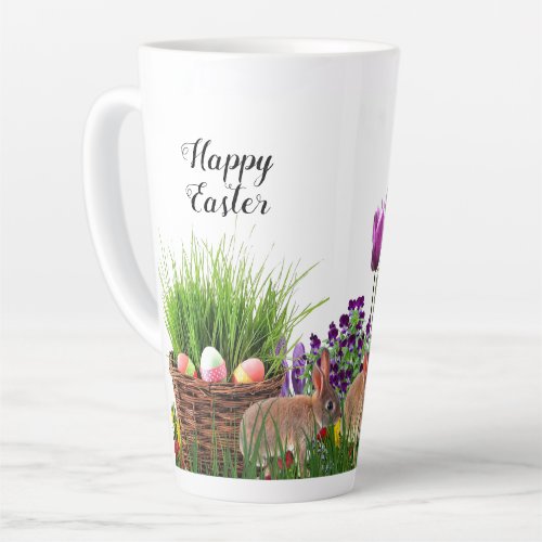 Happy Easter Bunny in Tulip Garden  Latte Mug