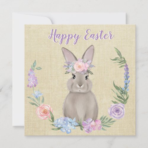 Happy Easter Bunny in Watercolor Flowers