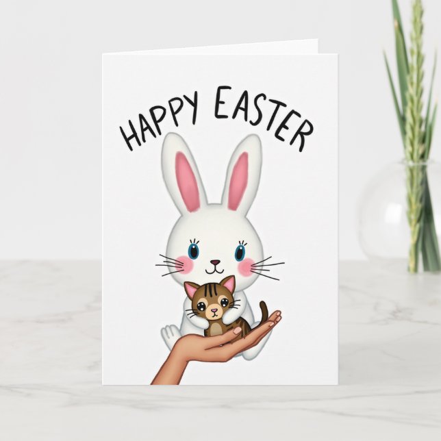 Happy Easter Bunny Kitten Card (Front)