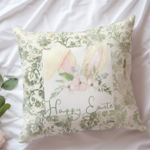 Happy Easter Bunny Lamb Floral Watercolor Throw Pillow