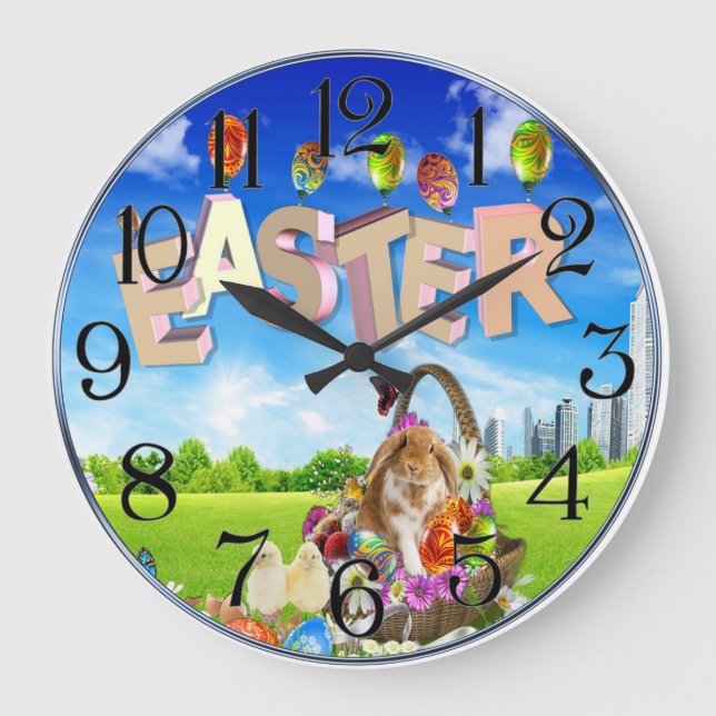 Happy Easter Bunny Large Clock (Front)