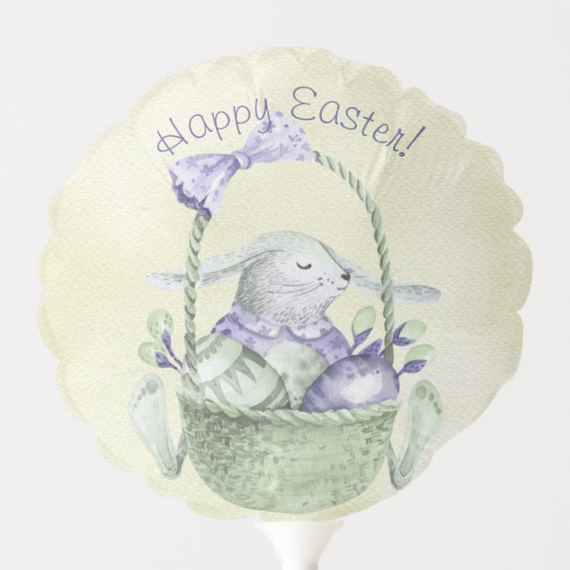 Happy Easter! Bunny Lavender and Mint Green Balloon (Front)