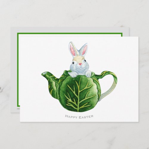 Happy Easter Bunny Lettuce Teapot Holiday Card