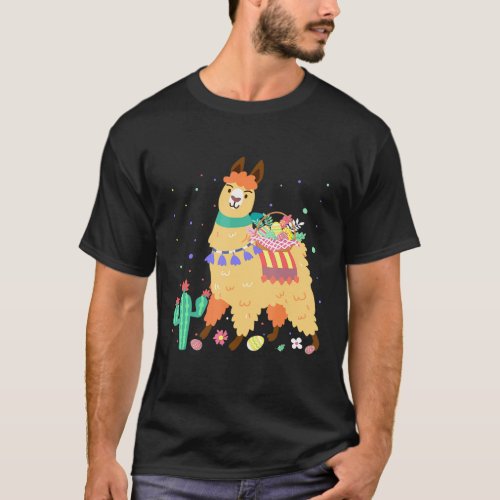 Happy Easter Bunny Llama Bringing Easter Egg Baske T-Shirt