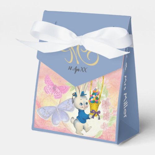  Happy Easter Bunny Monogram Watercolor Blue Kids  Favor Boxes