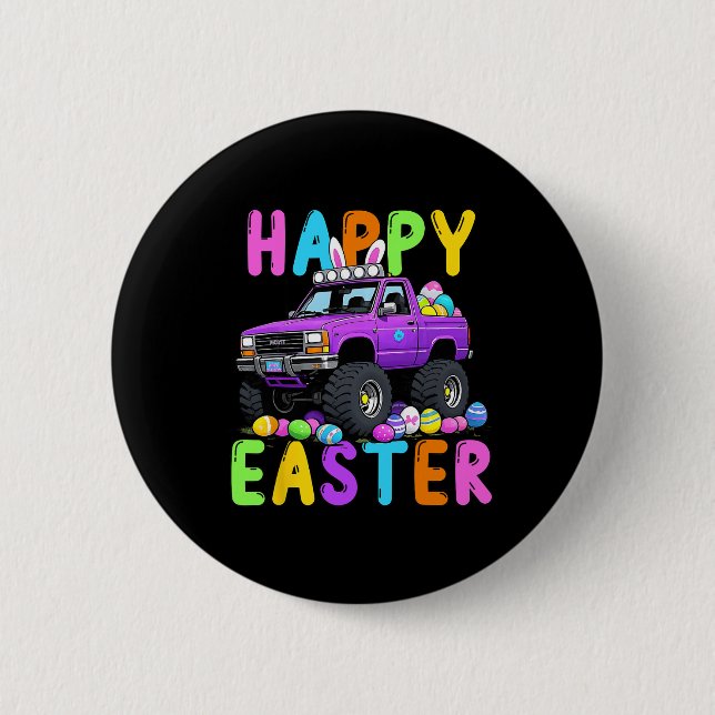Happy Easter Bunny Monter Truck Funny Madness  Button (Front)