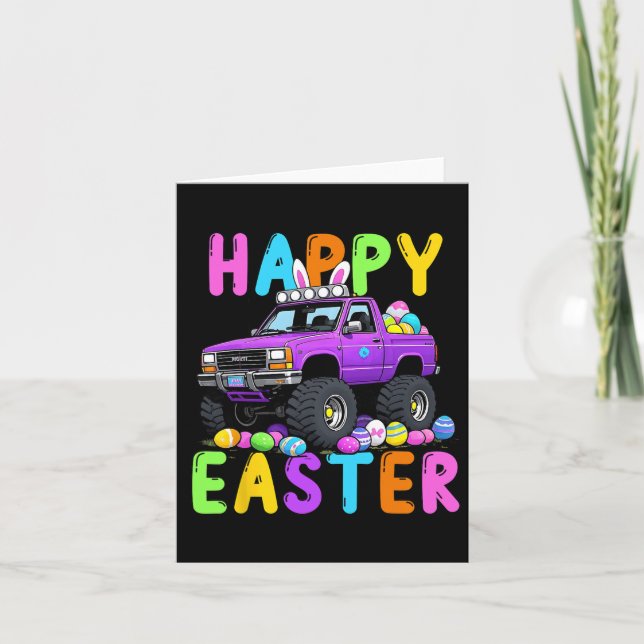 Happy Easter Bunny Monter Truck Funny Madness  Card (Front)