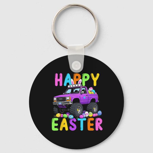 Happy Easter Bunny Monter Truck Funny Madness  Keychain (Front)