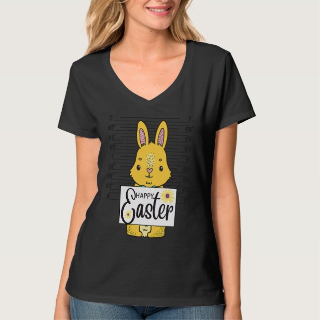 Happy Easter Bunny Mugshot Rabbit  Easter Day Cute T-Shirt (Front)