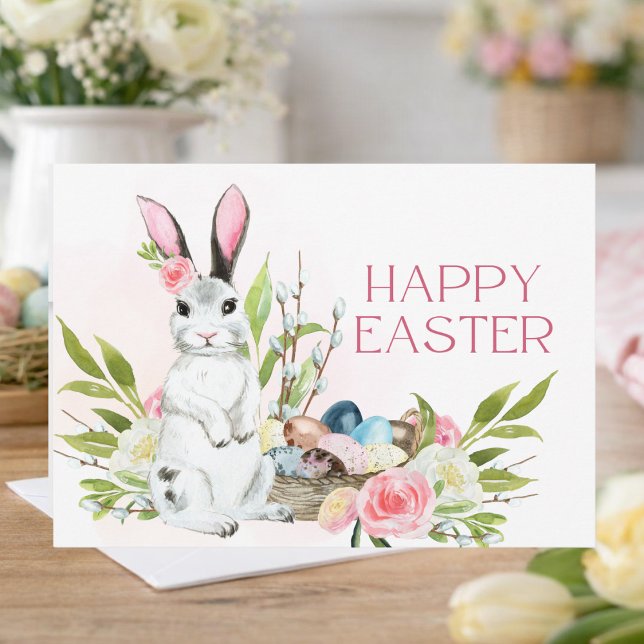 Happy Easter Bunny Notecard | Watercolor Rabbit  (Creator Uploaded)