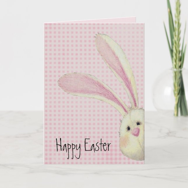Happy Easter Bunny On Gingham Card (Front)