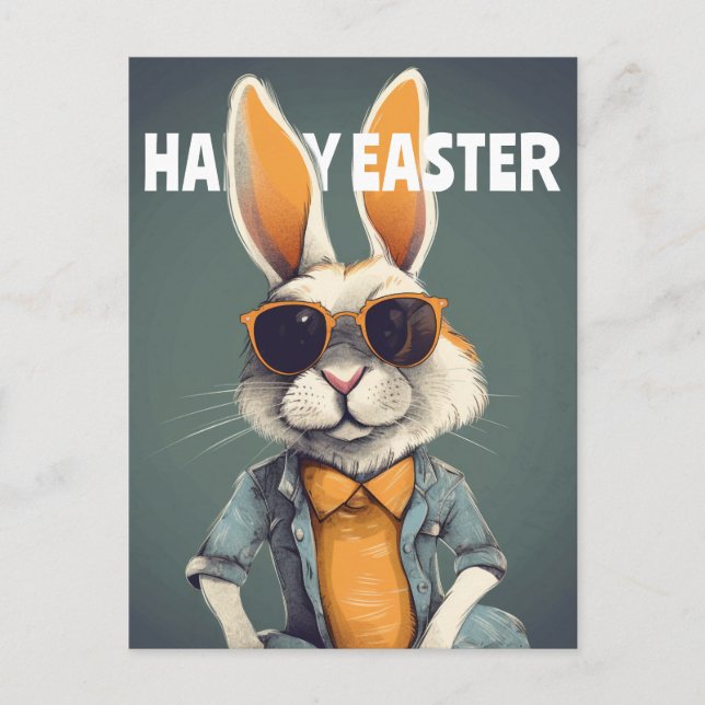Happy Easter Bunny Orange Sunglasses Funny Postcard (Front)