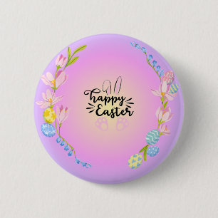 Happy Easter Bunny Outline Pretty Pastel Button