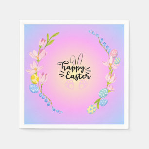 Happy Easter Bunny Outline Pretty Pastel Napkins