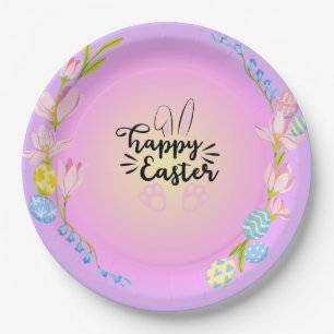 Happy Easter Bunny Outline Pretty Pastel Paper Plates