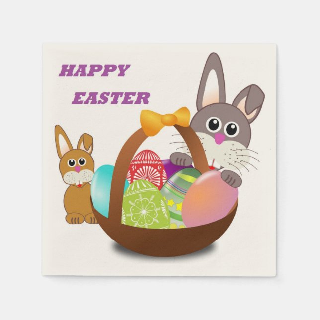 "HAPPY EASTER" BUNNY PAPER NAPKINS (Front)