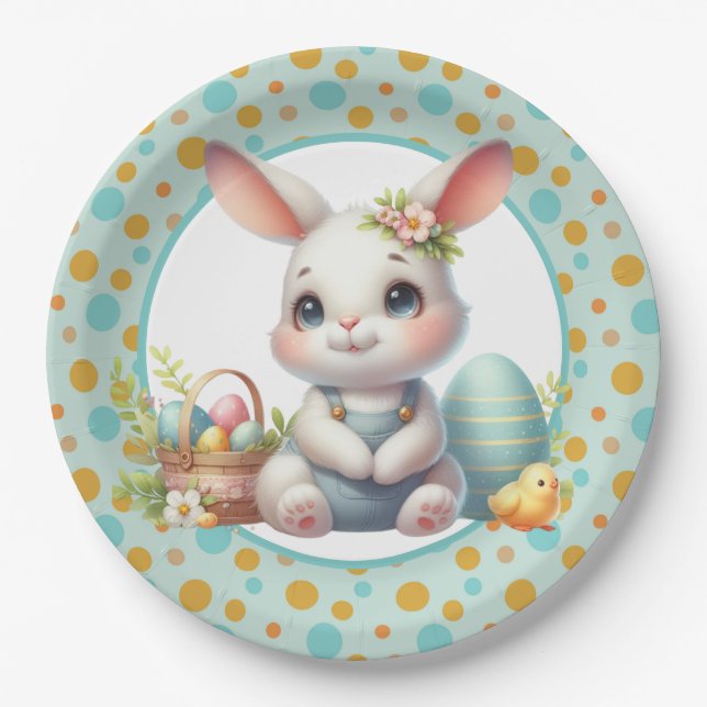 Happy Easter Bunny Paper Plate (Front)