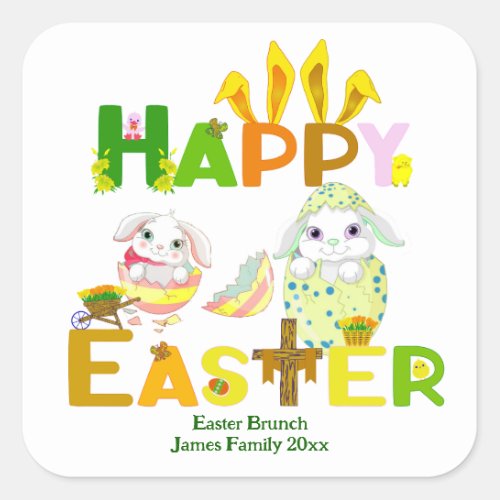 Happy Easter Bunny Party Crafts DIY Project Cute  Square Sticker