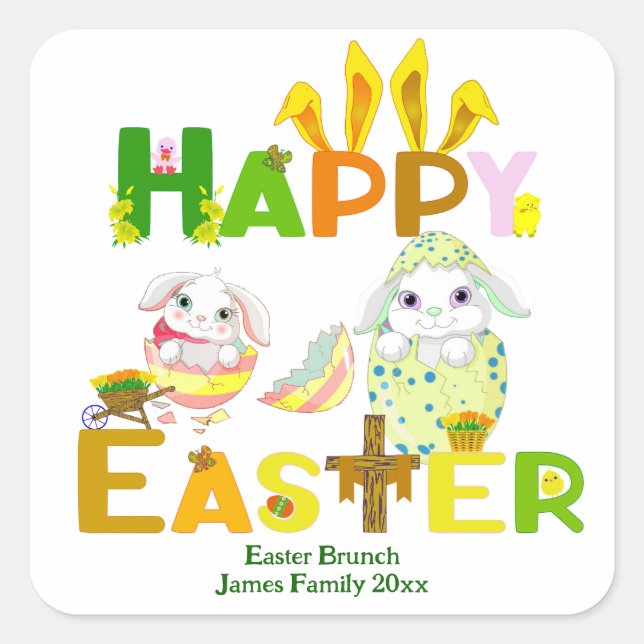 Happy Easter Bunny Party Crafts DIY Project Cute  Square Sticker (Front)