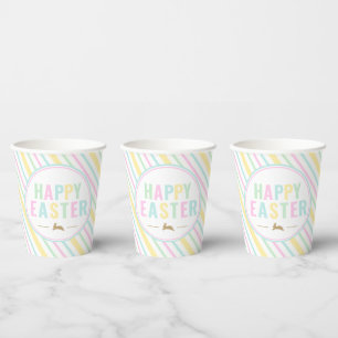 Happy Easter Bunny Pastel Stripe Paper Cups