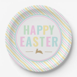 Happy Easter Bunny Pastel Stripe Paper Plates