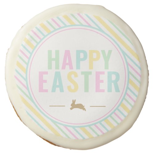 Happy Easter Bunny Pastel Stripe Sugar Cookie