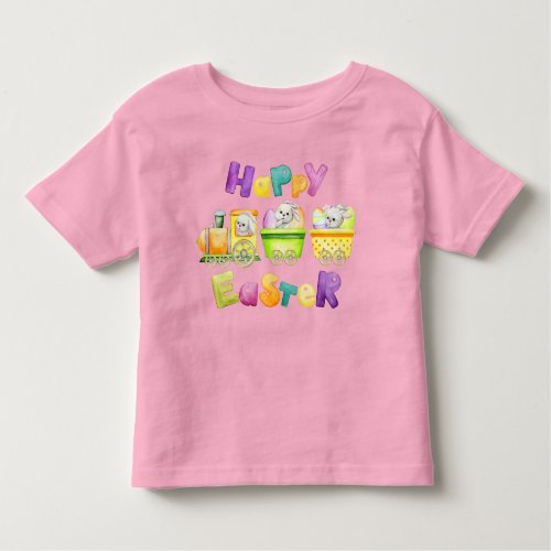 Happy Easter Bunny Pastel Watercolor Train Toddler T_shirt