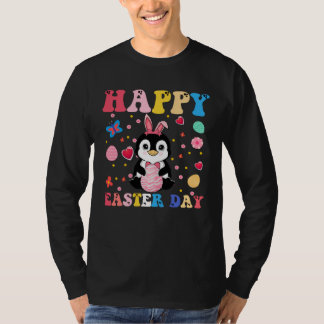 Happy Easter Bunny penguin  Easter Day Groovy T-Shirt