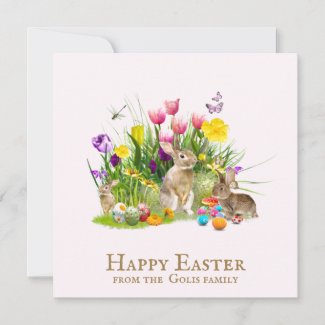 Happy Easter Bunny Personalized Flat Holiday Card