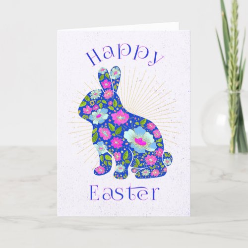 Happy Easter Bunny Personalized Floral Colorful Holiday Card