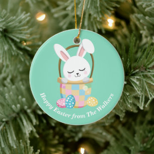 Happy Easter Bunny Personalized Pastel Green Ceramic Ornament