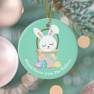 Happy Easter Bunny Personalized Pastel Green Ceramic Ornament
